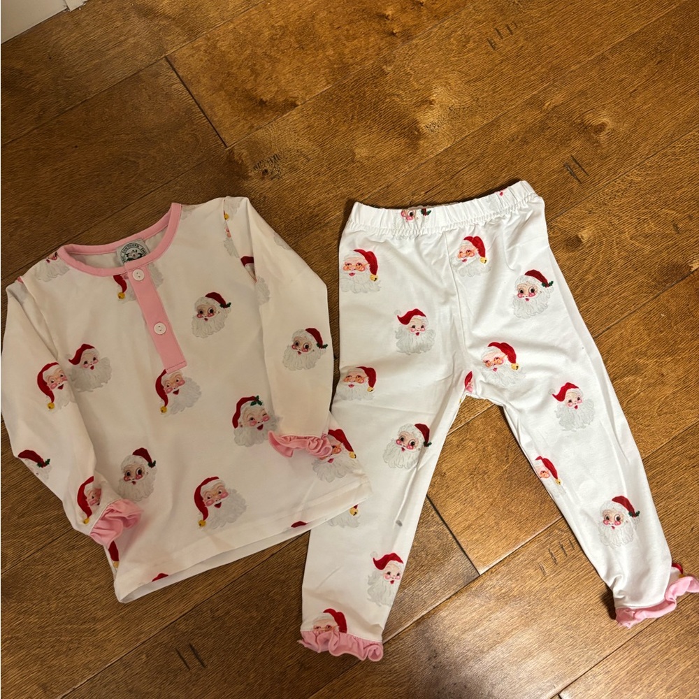 Kids Santa Print Matching Set - Pink and White